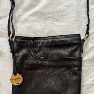 Margot New York Black Leather Crossbody Bag with Front Pocket
